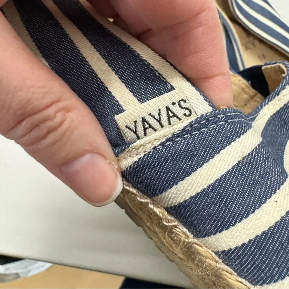 Yaya’s Blue Striped Canvas Espadrille Slip On Flats Shoes Womens 8.5 Beachy